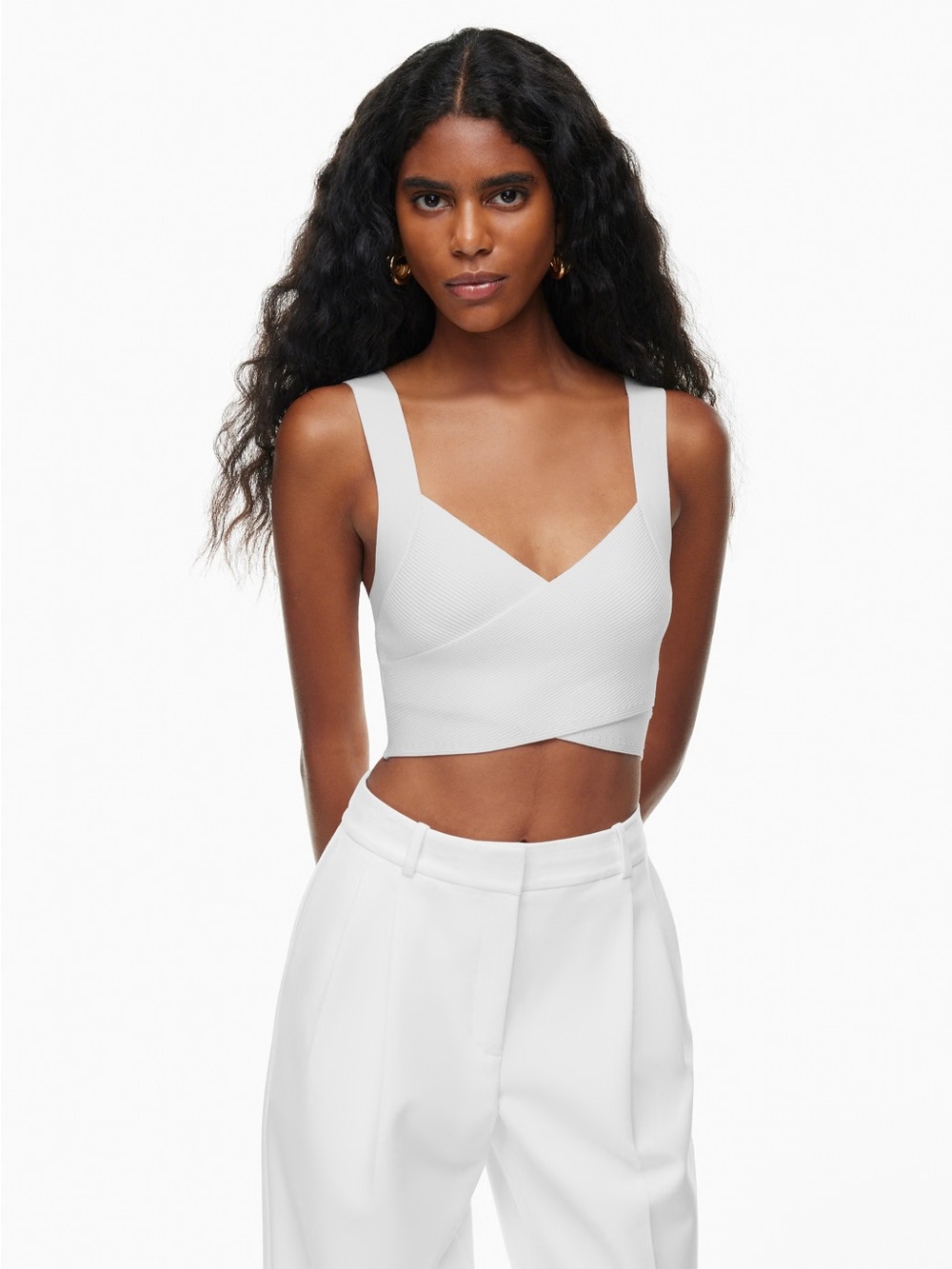 NWOT Babaton Sculpt Knit Greek Tank in White - criss-cross Ribbed Crop Top Sz M